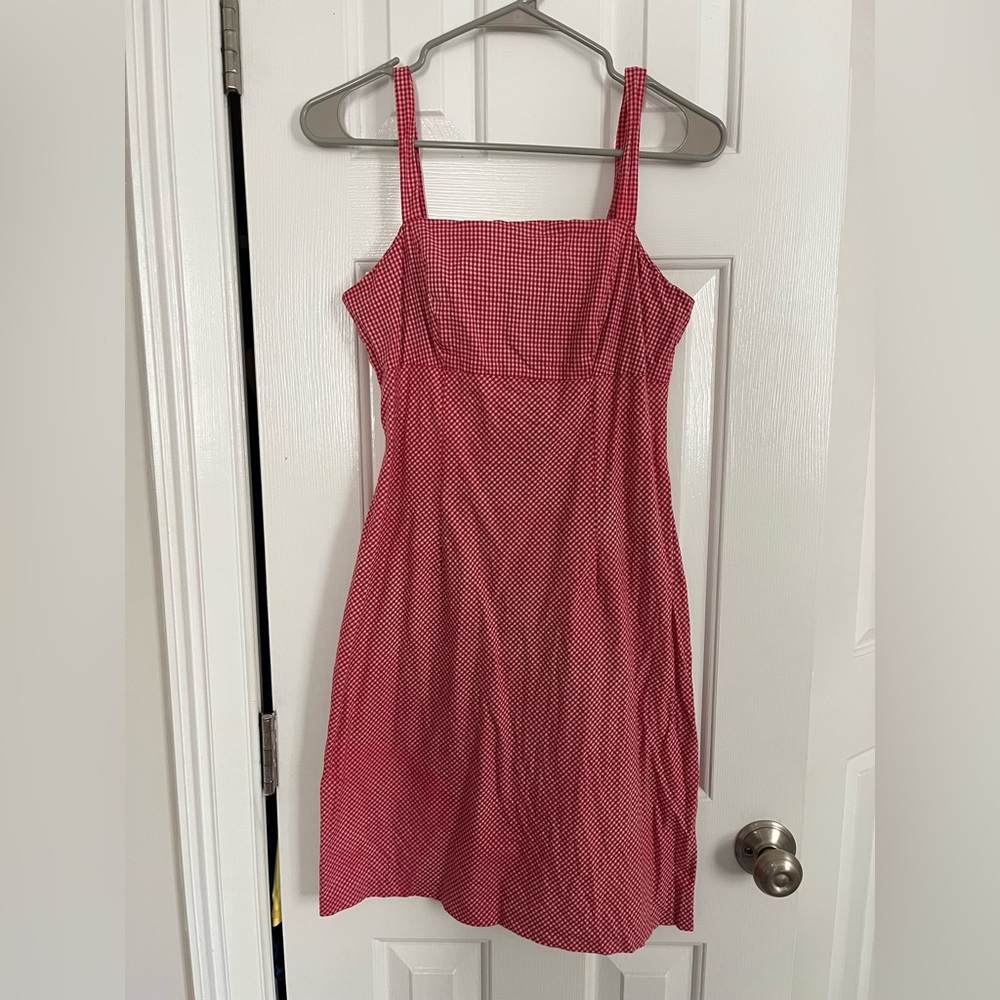 Vintage 90s gingham red mini dress. Size 6 petite.